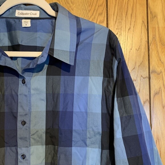 Coldwater Creek Womens Plus Size 18 Blue Plaid Button Up Shirt Blouse - Picture 3 of 6